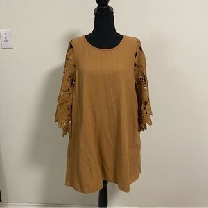 Umgee floral lace bell sleeve Mini Dress Brown Size Medium